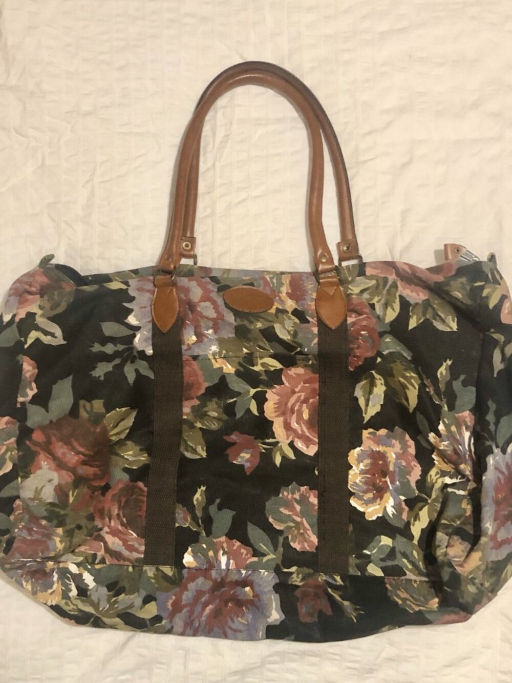 Vintage 90s Gitano Dark Floral Print Duffle Weekend Travel Bag Roses Witchy - Picture 2 of 11